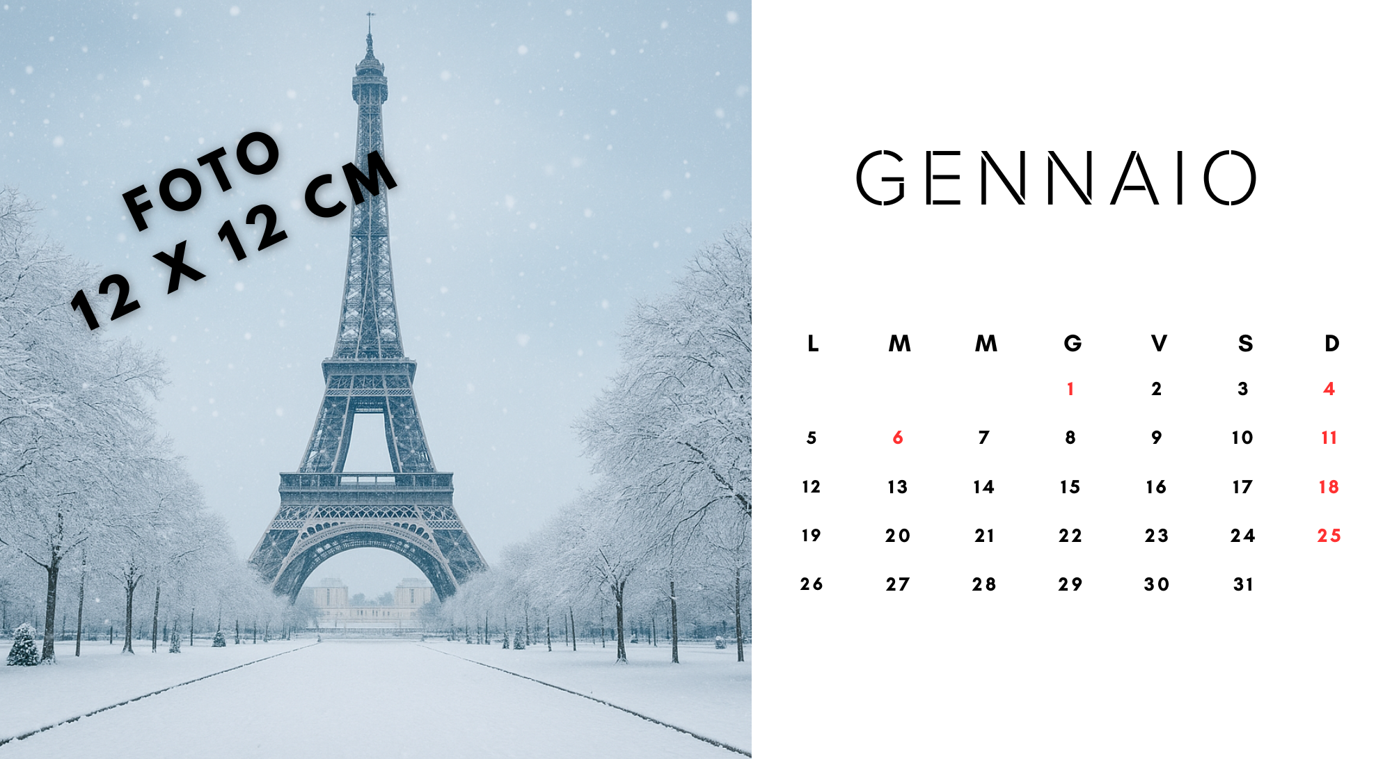 CALENDARIO da TAVOLO 22X12cm